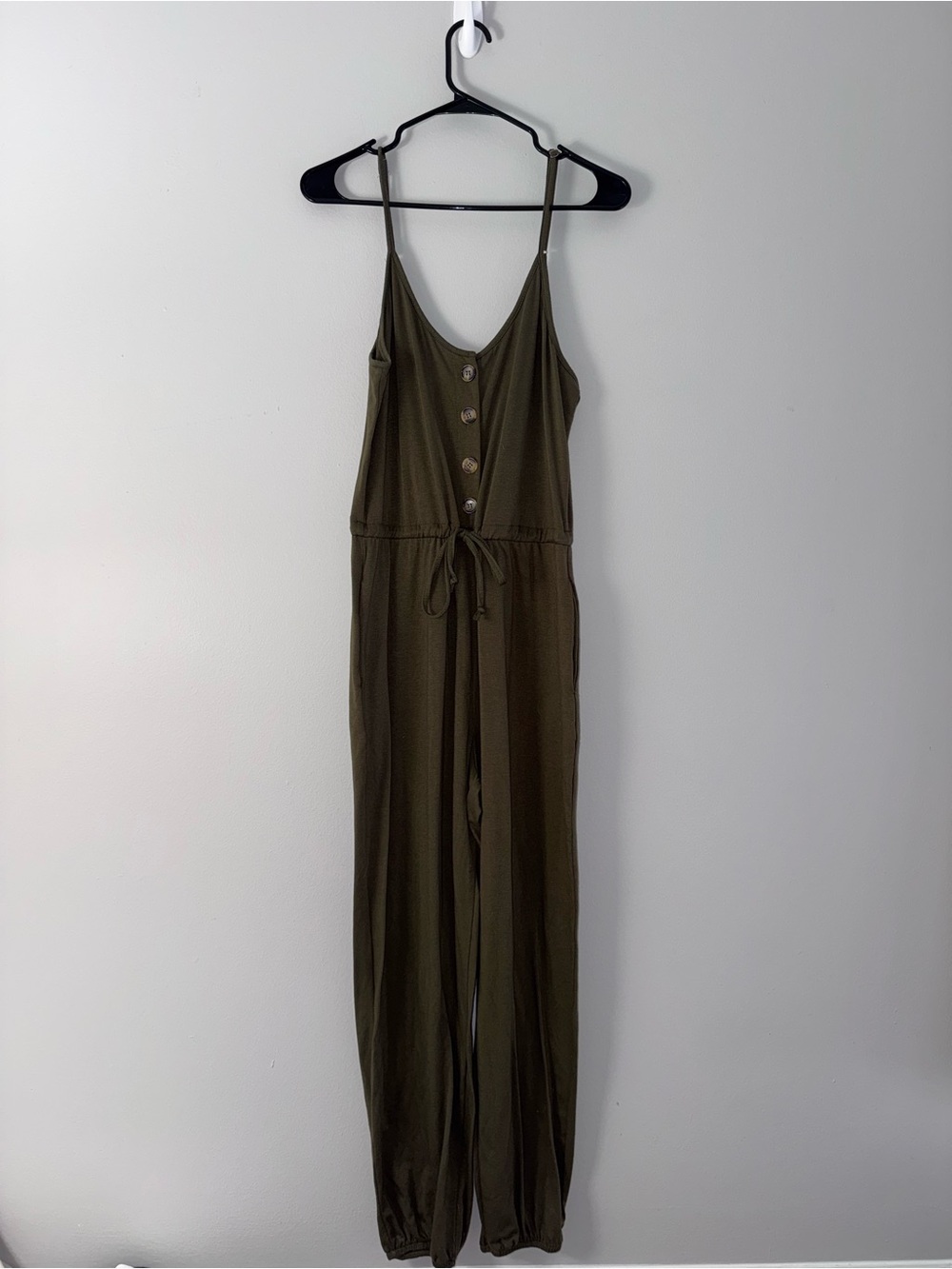 Olive Green Button-Front Jumpsuit